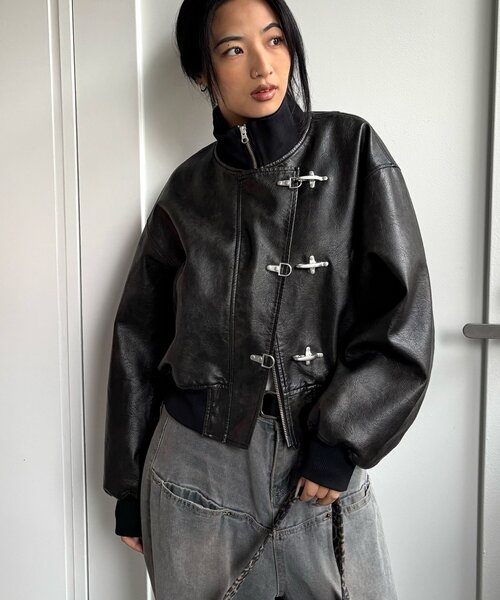 WHO'S WHO gallery(フーズフーギャラリー)の「FIREMAN SHORT BLOUSON(LEATHER/DENIM)(ブルゾン・レディース・ブラック/サックスブルー/ホワイト・FREE)」の6枚目の写真