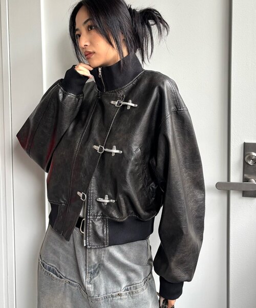 WHO'S WHO gallery(フーズフーギャラリー)の「FIREMAN SHORT BLOUSON(LEATHER/DENIM)(ブルゾン・レディース・ブラック/サックスブルー/ホワイト・FREE)」の7枚目の写真