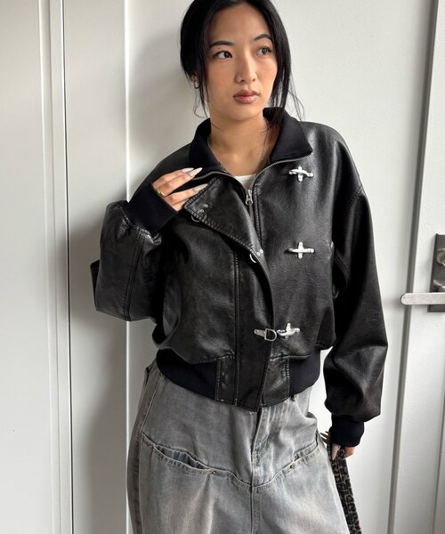 WHO'S WHO gallery(フーズフーギャラリー)の「FIREMAN SHORT BLOUSON(LEATHER/DENIM)(ブルゾン・レディース・ブラック/サックスブルー/ホワイト・FREE)」の8枚目の写真