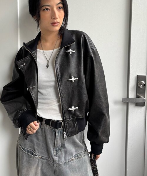 WHO'S WHO gallery(フーズフーギャラリー)の「FIREMAN SHORT BLOUSON(LEATHER/DENIM)(ブルゾン・レディース・ブラック/サックスブルー/ホワイト・FREE)」の9枚目の写真