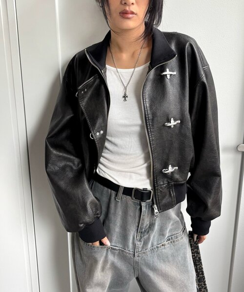 WHO'S WHO gallery(フーズフーギャラリー)の「FIREMAN SHORT BLOUSON(LEATHER/DENIM)(ブルゾン・レディース・ブラック/サックスブルー/ホワイト・FREE)」の10枚目の写真