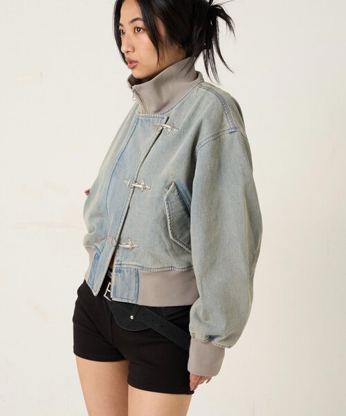 WHO'S WHO gallery（フーズフーギャラリー）の「ファイヤーマンショートブルゾン(フェイクレザー/デニム)（ブルゾン・レディース・ブラック/サックスブルー/ホワイト/ブラウン/ブラック系その他・FREE）」の13枚目の写真