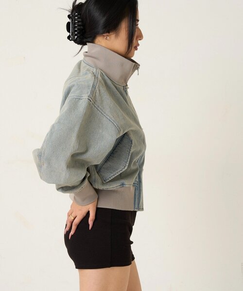 WHO'S WHO gallery（フーズフーギャラリー）の「ファイヤーマンショートブルゾン(フェイクレザー/デニム)（ブルゾン・レディース・ブラック/サックスブルー/ホワイト/ブラウン/ブラック系その他・FREE）」の14枚目の写真