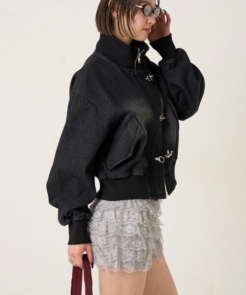 WHO'S WHO gallery（フーズフーギャラリー）の「ファイヤーマンショートブルゾン(フェイクレザー/デニム)（ブルゾン・レディース・ブラック/サックスブルー/ホワイト/ブラウン/ブラック系その他・FREE）」の19枚目の写真