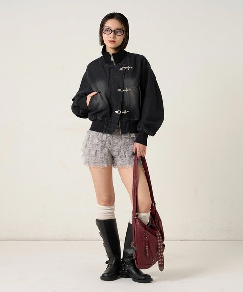 WHO'S WHO gallery（フーズフーギャラリー）の「ファイヤーマンショートブルゾン(フェイクレザー/デニム)（ブルゾン・レディース・ブラック/サックスブルー/ホワイト/ブラウン/ブラック系その他・FREE）」の21枚目の写真