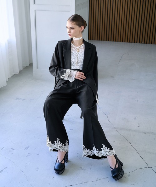 HARE（ハレ）の「【CEREMONY SET UP対応】レースワイドパンツ(HARE)（スラックス・レディース・グレー/ブラック・FREE）」の3枚目の写真