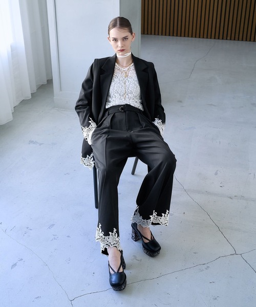 HARE（ハレ）の「【CEREMONY SET UP対応】レースワイドパンツ(HARE)（スラックス・レディース・グレー/ブラック・FREE）」の4枚目の写真