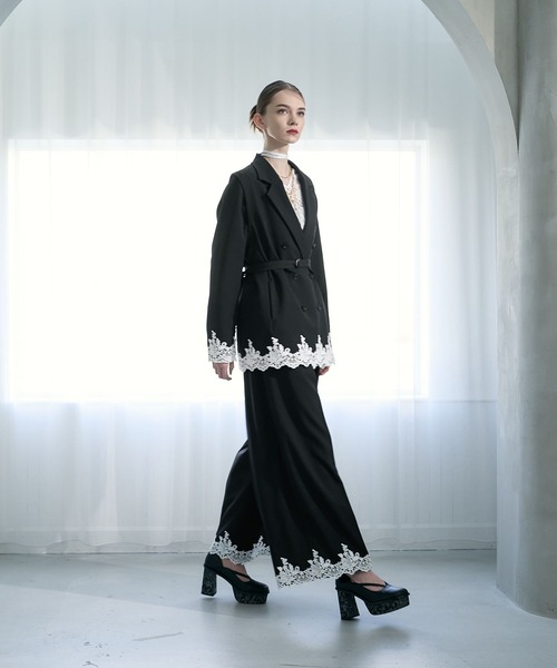 HARE（ハレ）の「【CEREMONY SET UP対応】レースワイドパンツ(HARE)（スラックス・レディース・グレー/ブラック・FREE）」の7枚目の写真