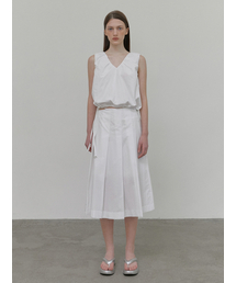 Strap Pleats Midi Skirt, White