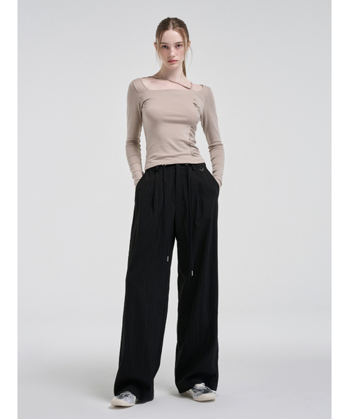ETMON(エトモン)の「String Pintuck Nylon Pants, Black(スラックス・レディース・その他・FREE)」の1枚目の写真