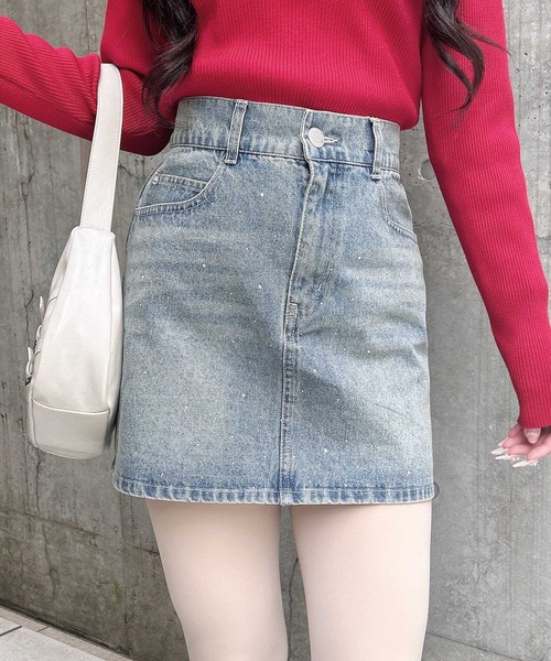 INGNI(イング)の「ラインストーンデニムミニスカート(セットアップ対応)(スカート・レディース・ブルー系その他/ブルー系その他3/グレー・FREE)」の3枚目の写真