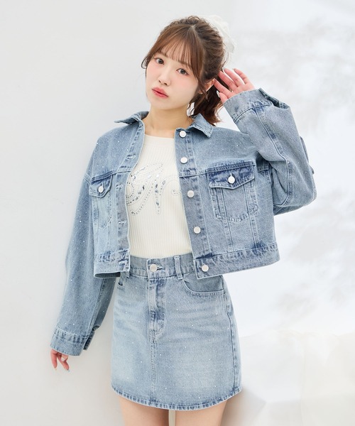 INGNI(イング)の「ラインストーンデニムミニスカート(セットアップ対応)(スカート・レディース・ブルー系その他/ブルー系その他3/グレー・FREE)」の1枚目の写真