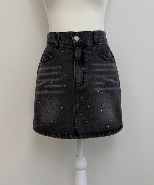 INGNI(イング)の「ラインストーンデニムミニスカート(セットアップ対応)(スカート・レディース・ブルー系その他/ブルー系その他3/グレー・FREE)」の4枚目の写真