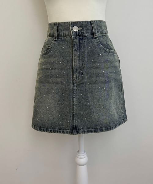 INGNI(イング)の「ラインストーンデニムミニスカート(セットアップ対応)(スカート・レディース・ブルー系その他/ブルー系その他3/グレー・FREE)」の6枚目の写真