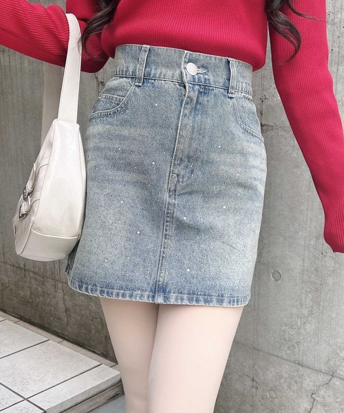 INGNI(イング)の「ラインストーンデニムミニスカート(セットアップ対応)(スカート・レディース・ブルー系その他/ブルー系その他3/グレー・FREE)」の8枚目の写真