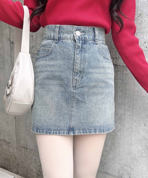 INGNI(イング)の「ラインストーンデニムミニスカート(セットアップ対応)(スカート・レディース・ブルー系その他/ブルー系その他3/グレー・FREE)」の9枚目の写真