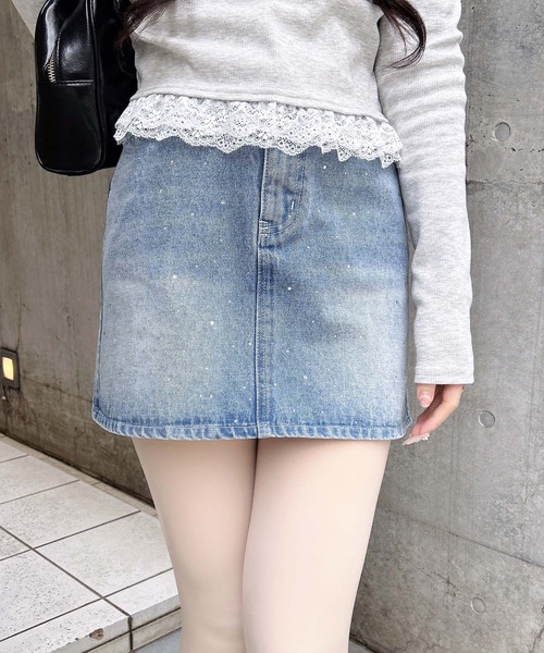 INGNI(イング)の「ラインストーンデニムミニスカート(セットアップ対応)(スカート・レディース・ブルー系その他/ブルー系その他3/グレー・FREE)」の14枚目の写真