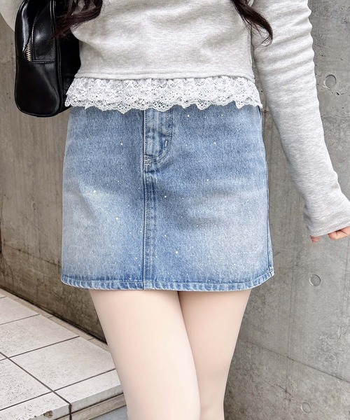 INGNI(イング)の「ラインストーンデニムミニスカート(セットアップ対応)(スカート・レディース・ブルー系その他/ブルー系その他3/グレー・FREE)」の15枚目の写真