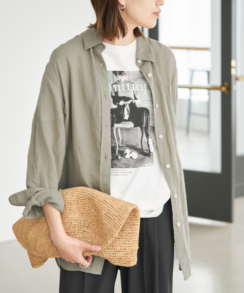 SLOBE IENA(スローブイエナ)の「《追加》リネンコットンレギュラーシャツ(シャツ/ブラウス・レディース・カーキ/ダークパープル/ホワイト系その他/ブラウン/イエロー・FREE)」の12枚目の写真