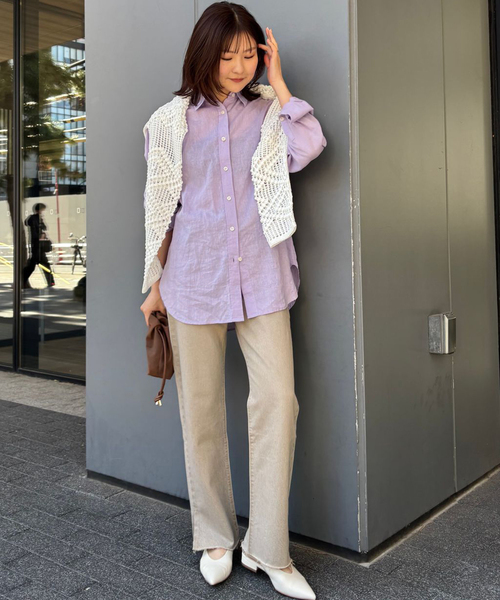 SLOBE IENA(スローブイエナ)の「《追加》リネンコットンレギュラーシャツ(シャツ/ブラウス・レディース・カーキ/ダークパープル/ホワイト系その他/ブラウン/イエロー・FREE)」の7枚目の写真