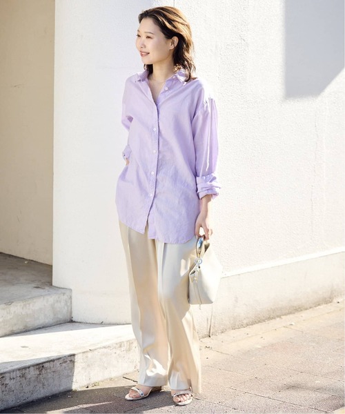 SLOBE IENA(スローブイエナ)の「《追加》リネンコットンレギュラーシャツ(シャツ/ブラウス・レディース・カーキ/ダークパープル/ホワイト系その他/ブラウン/イエロー・FREE)」の9枚目の写真