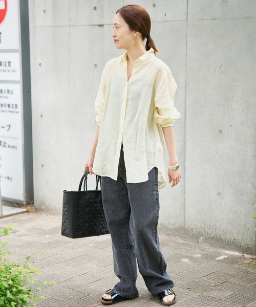SLOBE IENA(スローブイエナ)の「《追加》リネンコットンレギュラーシャツ(シャツ/ブラウス・レディース・カーキ/ダークパープル/ホワイト系その他/ブラウン/イエロー・FREE)」の14枚目の写真