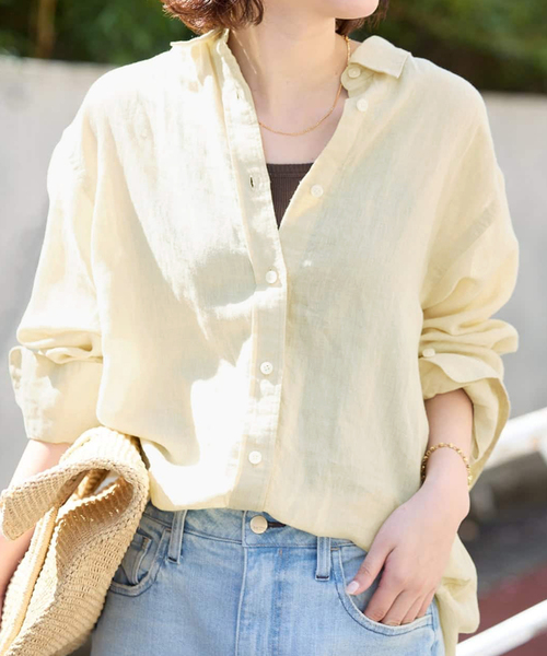 SLOBE IENA(スローブイエナ)の「《追加》リネンコットンレギュラーシャツ(シャツ/ブラウス・レディース・カーキ/ダークパープル/ホワイト系その他/ブラウン/イエロー・FREE)」の18枚目の写真