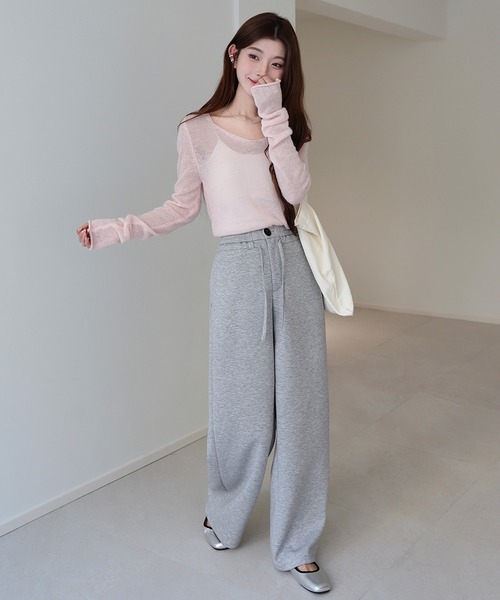 by LEGNA(バイレグナ)の「【選べる丈感】スラックス風 スウェットワイドパンツ(スウェットパンツ・レディース・ダークグレー/ブラック/グレイッシュベージュ/杢グレー・M-Short/L-Short/XL-Short/M-Regular/L-Regular/XL-Regular/M-Long/L-Long)」の9枚目の写真