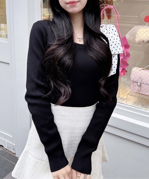 INGNI（イング）の「ワンショルドット肩リボンニット（ニット/セーター・レディース・ブラック/オフホワイト・M）」の16枚目の写真