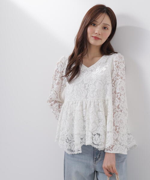 PROPORTION BODY DRESSING(プロポーションボディドレッシング)の「<ウォッシャブル>レースペプラムブラウス / 1216110205(シャツ/ブラウス・レディース・ホワイト系その他/ブルー/ブラック・MEDIUM/SMALL)」の2枚目の写真