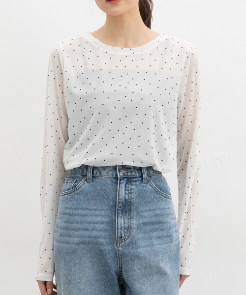 Honeys(ハニーズ)の「シアーTシャツ(Tシャツ/カットソー・レディース・ホワイト系その他/アイボリー/ブルー/ブラック/ライム・L/M/LL/S)」の1枚目の写真