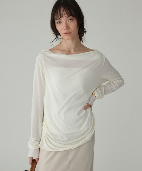 BABYLONE（バビロン）の「【手洗い可】ギャザーベアテンカットソー（Tシャツ/カットソー・レディース・ホワイト/グレー/ライトベージュ・フリー）」の2枚目の写真