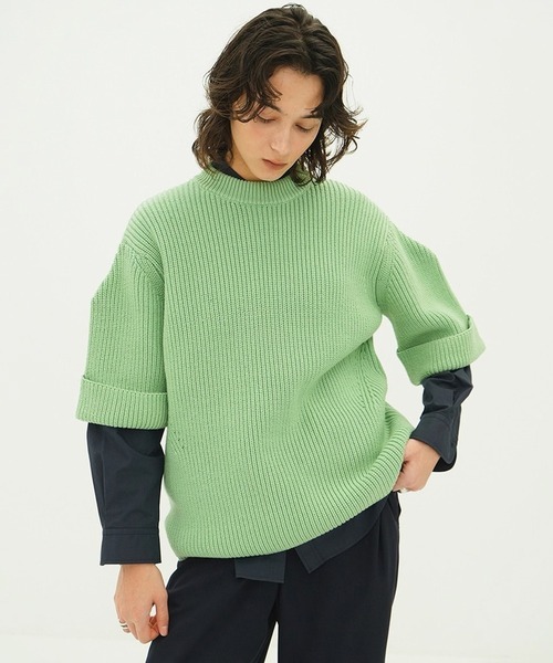 CLANE（クラネ）の「OVER HALF SLEEVE KNIT TOPS（ニット/セーター・レディース・グリーン/ブラック/ホワイト系・1/2）」の3枚目の写真