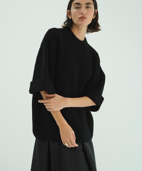 CLANE（クラネ）の「OVER HALF SLEEVE KNIT TOPS（ニット/セーター・レディース・グリーン/ブラック/ホワイト系・1/2）」の2枚目の写真