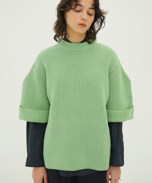 CLANE（クラネ）の「OVER HALF SLEEVE KNIT TOPS（ニット/セーター・レディース・グリーン/ブラック/ホワイト系・1/2）」の18枚目の写真