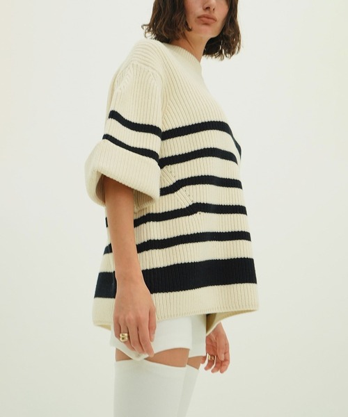 CLANE（クラネ）の「OVER HALF SLEEVE KNIT TOPS（ニット/セーター・レディース・グリーン/ブラック/ホワイト系・1/2）」の4枚目の写真