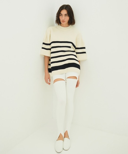 CLANE（クラネ）の「OVER HALF SLEEVE KNIT TOPS（ニット/セーター・レディース・グリーン/ブラック/ホワイト系・1/2）」の6枚目の写真