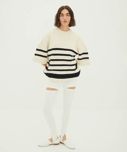 CLANE（クラネ）の「OVER HALF SLEEVE KNIT TOPS（ニット/セーター・レディース・グリーン/ブラック/ホワイト系・1/2）」の7枚目の写真