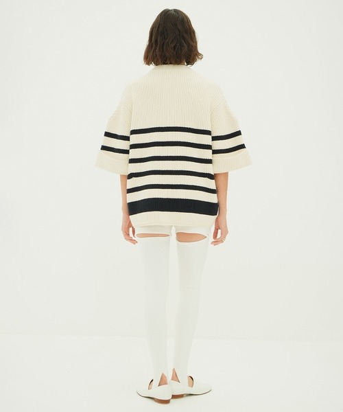 CLANE（クラネ）の「OVER HALF SLEEVE KNIT TOPS（ニット/セーター・レディース・グリーン/ブラック/ホワイト系・1/2）」の9枚目の写真