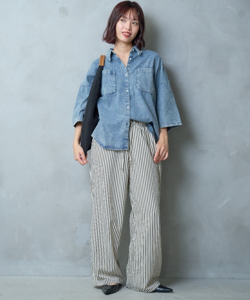 A.D.C.L.(エーディーシーエル)の「ダブルポケット 半袖 デニム ビッグシャツ(シャツ/ブラウス・レディース・サックスブルー/ブルー・L/M)」の11枚目の写真