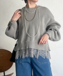 un dix cors | 裾レースニットレイヤードプルオーバー(ニット/セーター)