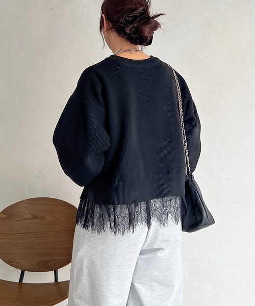 un dix cors(アンディコール)の「裾レースニットレイヤードプルオーバー(ニット/セーター・レディース・オフホワイト/グレー/ブラック・FREE)」の21枚目の写真