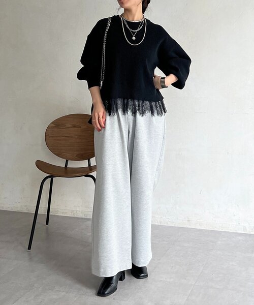 un dix cors(アンディコール)の「裾レースニットレイヤードプルオーバー(ニット/セーター・レディース・オフホワイト/グレー/ブラック・FREE)」の22枚目の写真