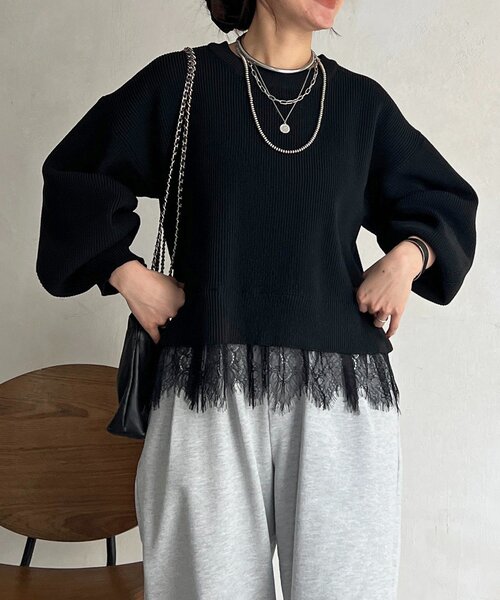 un dix cors(アンディコール)の「裾レースニットレイヤードプルオーバー(ニット/セーター・レディース・オフホワイト/グレー/ブラック・FREE)」の17枚目の写真