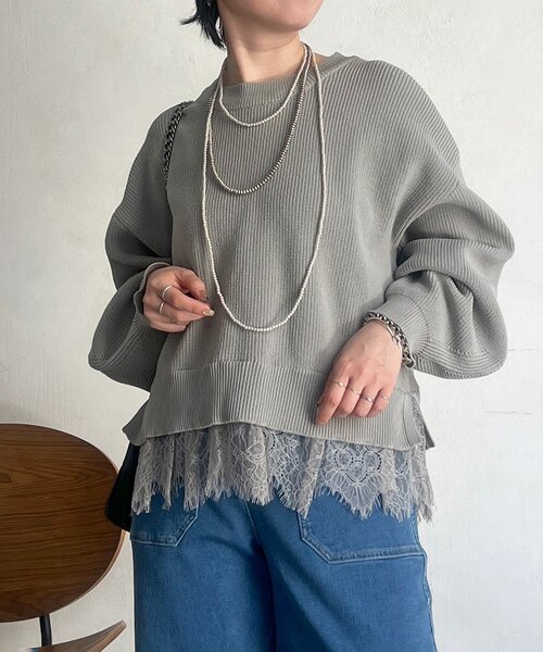 un dix cors(アンディコール)の「裾レースニットレイヤードプルオーバー(ニット/セーター・レディース・オフホワイト/グレー/ブラック・FREE)」の19枚目の写真