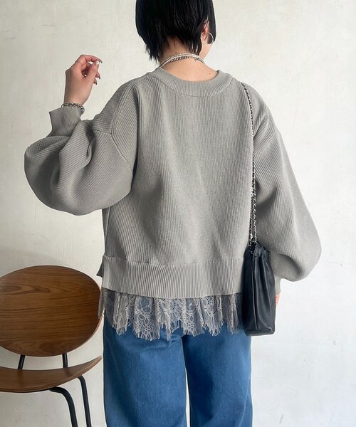 un dix cors(アンディコール)の「裾レースニットレイヤードプルオーバー(ニット/セーター・レディース・オフホワイト/グレー/ブラック・FREE)」の20枚目の写真