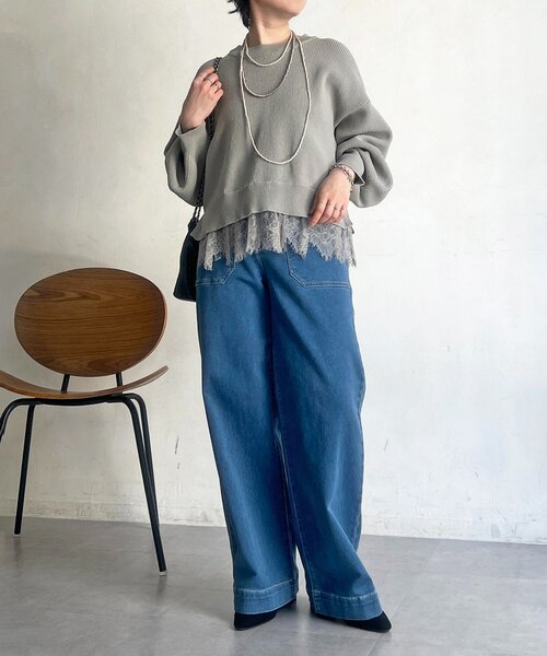 un dix cors(アンディコール)の「裾レースニットレイヤードプルオーバー(ニット/セーター・レディース・オフホワイト/グレー/ブラック・FREE)」の14枚目の写真