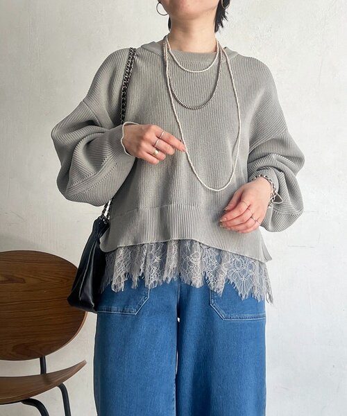 un dix cors(アンディコール)の「裾レースニットレイヤードプルオーバー(ニット/セーター・レディース・オフホワイト/グレー/ブラック・FREE)」の15枚目の写真