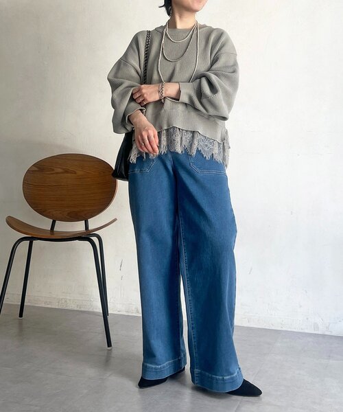 un dix cors(アンディコール)の「裾レースニットレイヤードプルオーバー(ニット/セーター・レディース・オフホワイト/グレー/ブラック・FREE)」の16枚目の写真