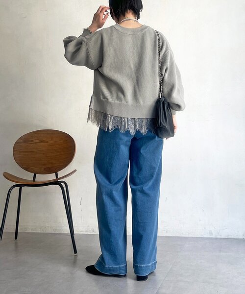 un dix cors(アンディコール)の「裾レースニットレイヤードプルオーバー(ニット/セーター・レディース・オフホワイト/グレー/ブラック・FREE)」の8枚目の写真